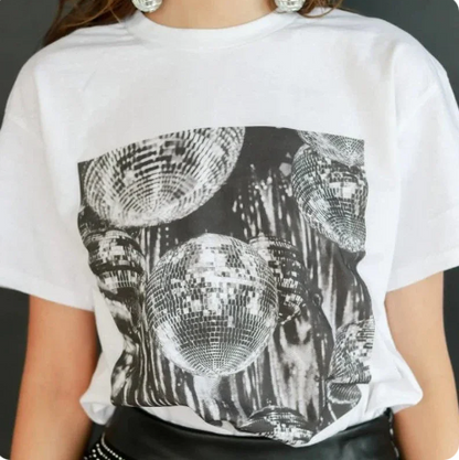 Levoire | Vintage Esthétique Disco Boule T-Shirts Pour Femmes Blanc