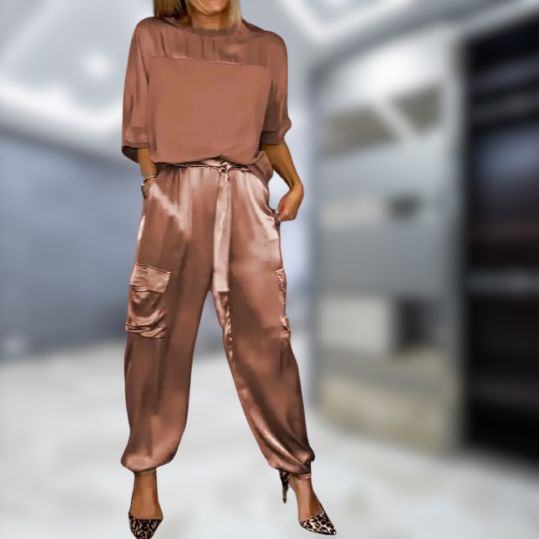 Levoire | Ensemble de top et pantalons à manches mi-longues Marron