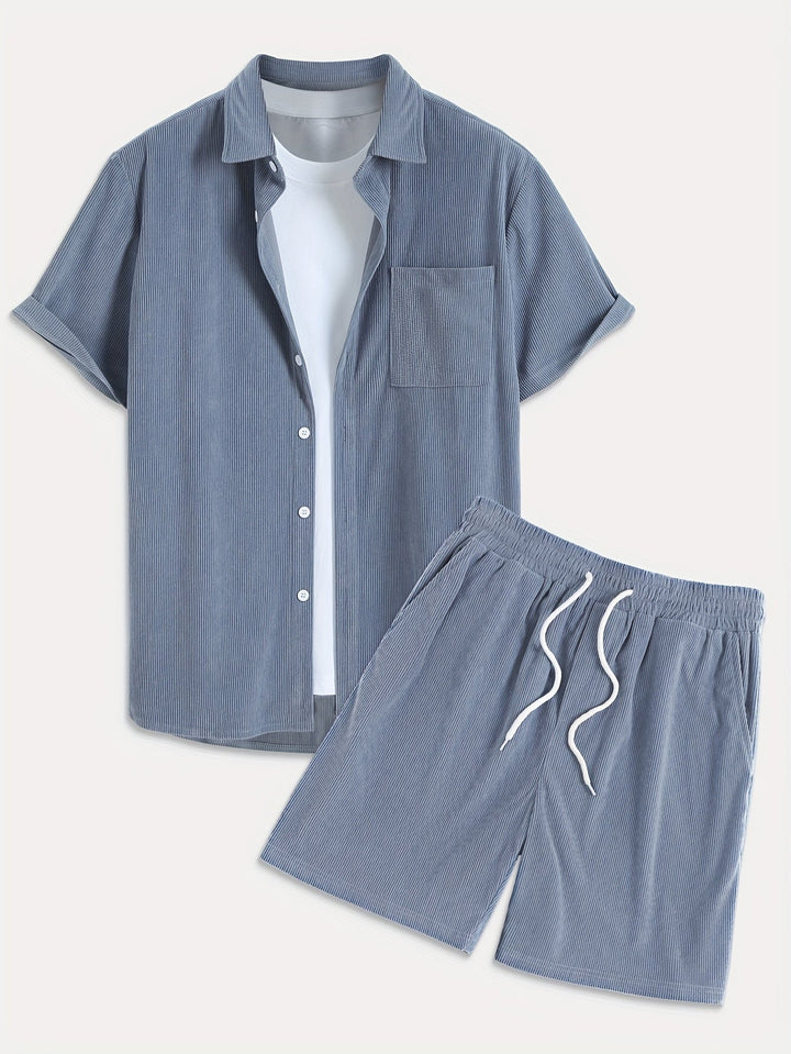 Levoire | Ensemble D'Été Uni Avec T-Shirt Et Short Gris Bleu