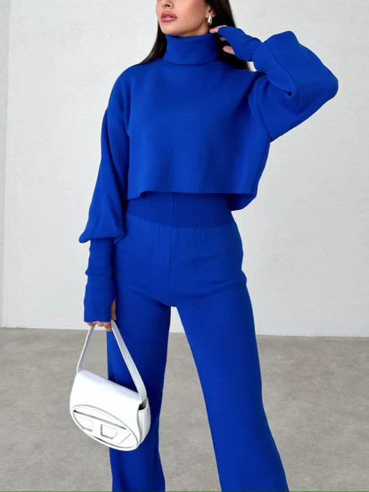 Levoire | Pull À Col Roulé Confortable Combinaison Mitaine Bleu