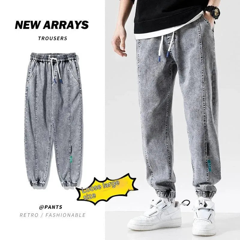Levoire | Pantalons en jean pour hommes grande taille à jambe ample Gris