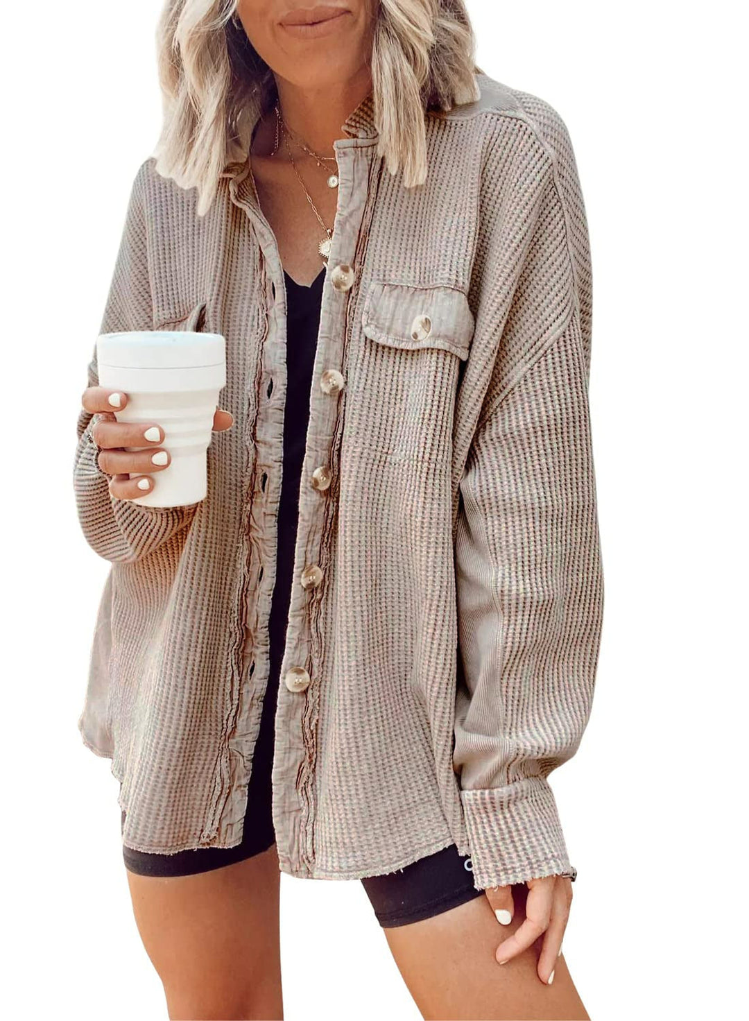 Levoire | Blouse À Boutons À Manches Longues Et Veste Matelassée Helle Khaki