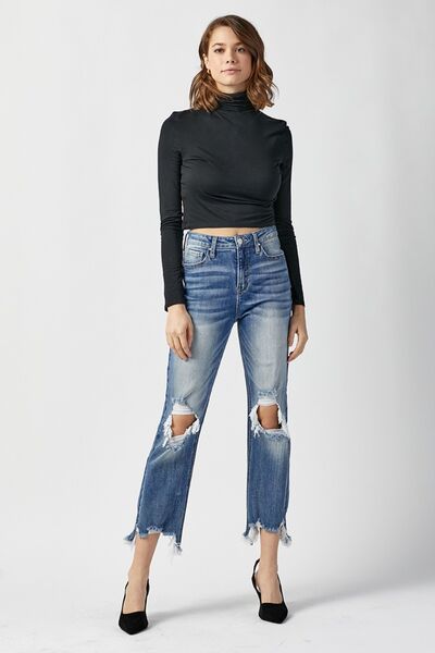 Levoire | Jean Droit Cropped Usé Taille Haute