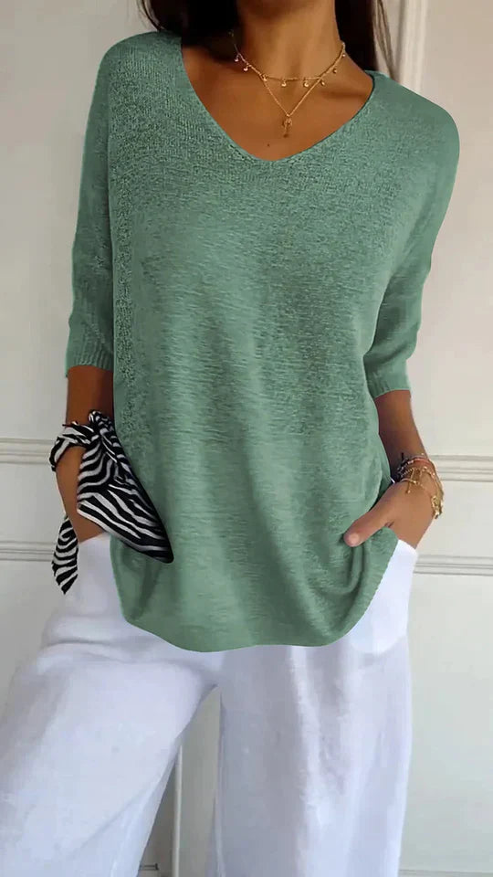 Levoire | Haut En Tricot Pour Femmes Confortable Avec Décolleté En V Gris-vert