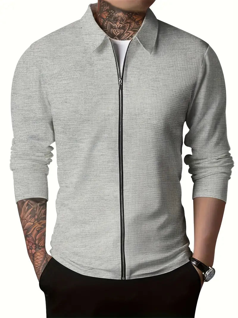 Levoire | Veste Décontractée Pour Hommes Avec Fermeture Éclair Et Col Retourné Pour Hommes Gris clair