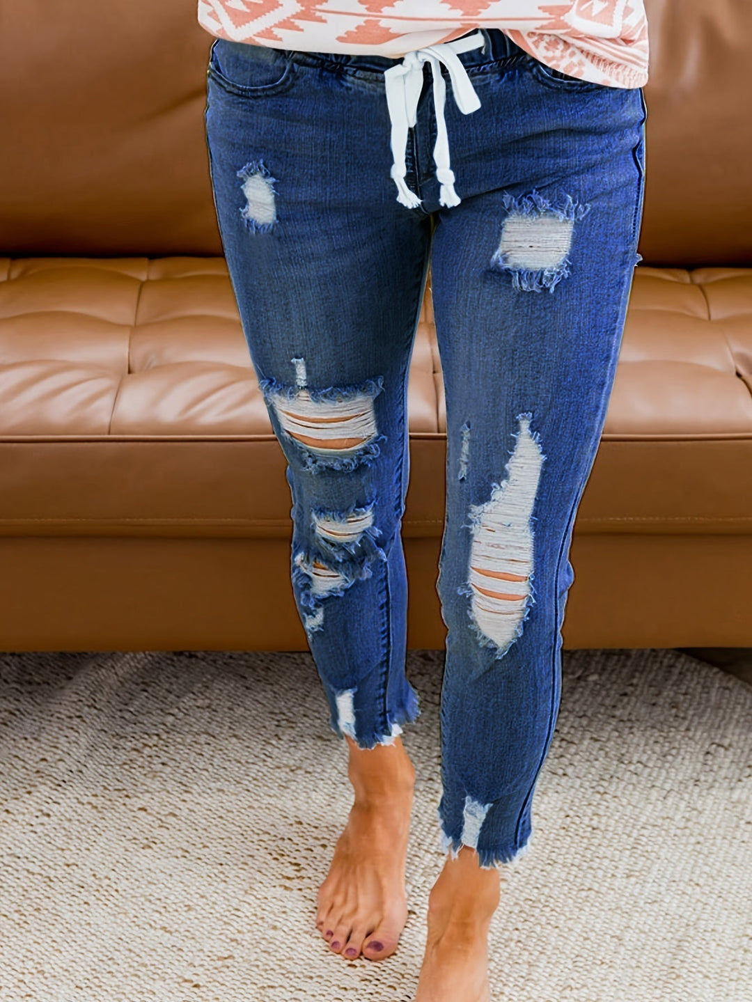 Levoire | Jean Femme Détendu Déchiré Avec Cordon Et Stretch