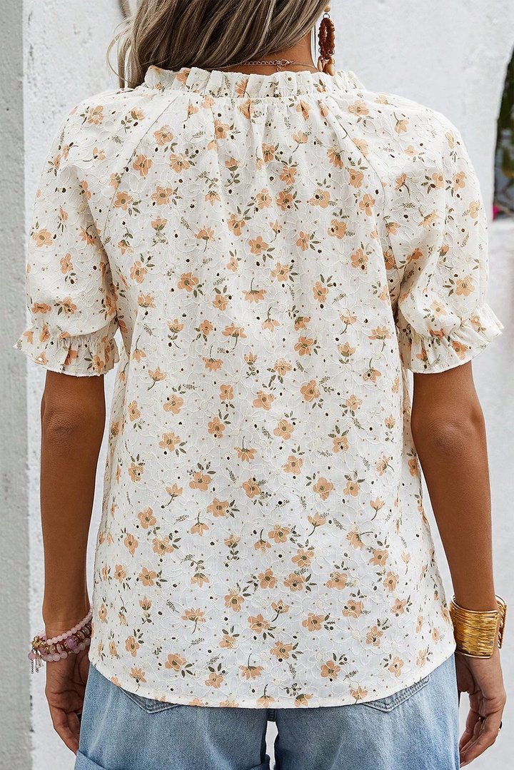 Levoire | Récolte De Vin Inspiré Blouse À Fleurs Avec Manches Bouffantes