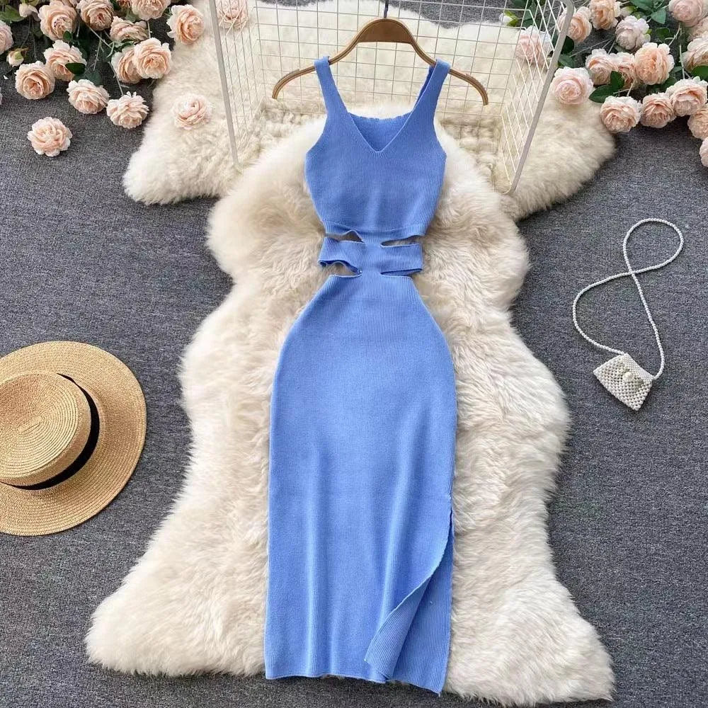Levoire | Robe tricotée pour femmes Bleu ciel Taille libre