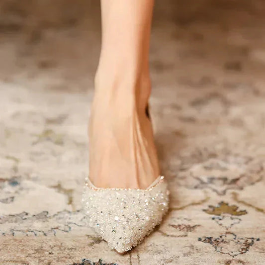 Levoire | Stylish Pointed Toe Shoes With Mid Heels, Featuring A Sparkling Surface