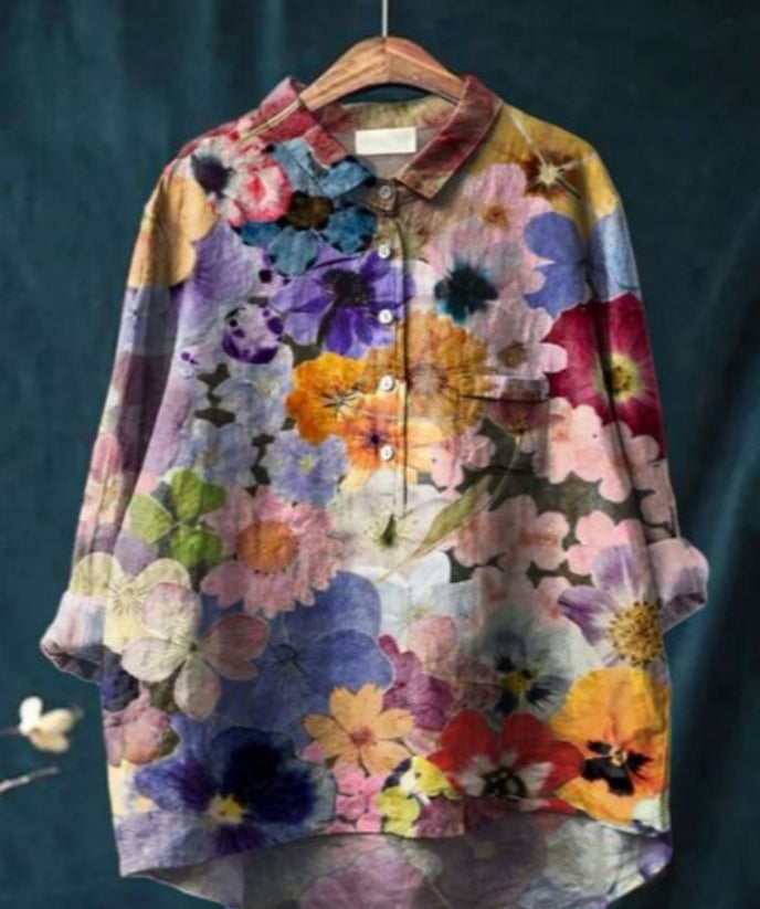 Levoire | Blouse Artistiquement Imprimée Avec Boutonnage Pour Femmes Fleurs 4