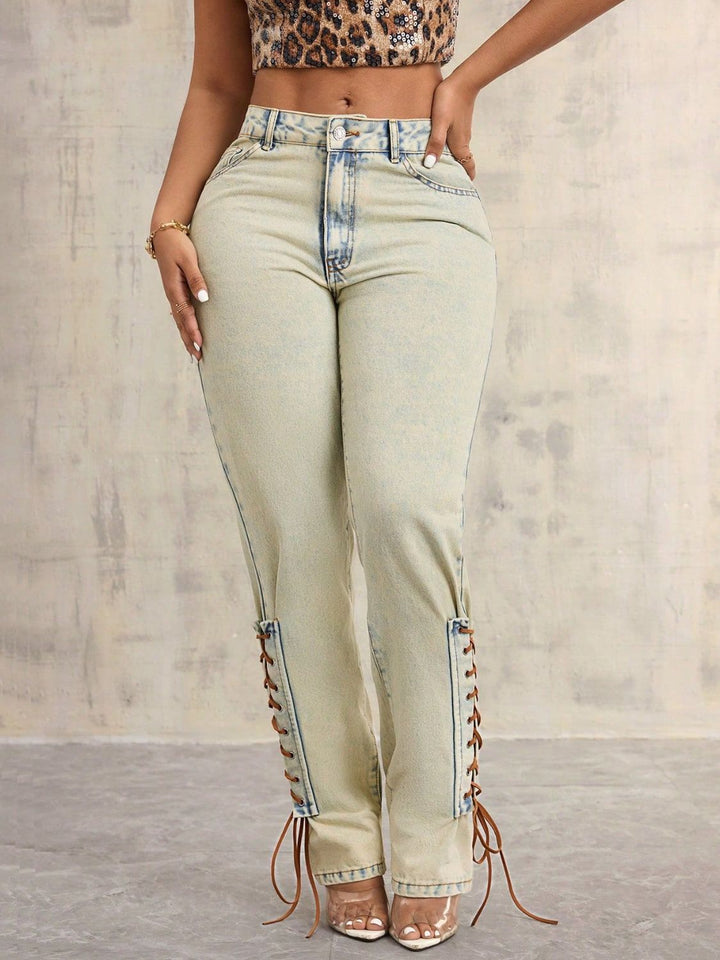 Levoire | Femme À Lacets Taille Haute Jeans Lumière