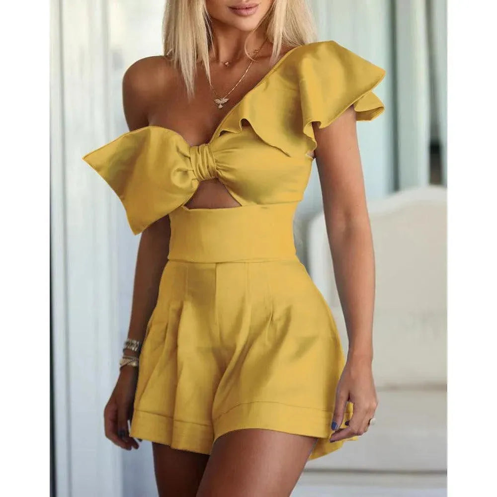 Levoire | Short en mélange avec des perles et un cordon Jaune