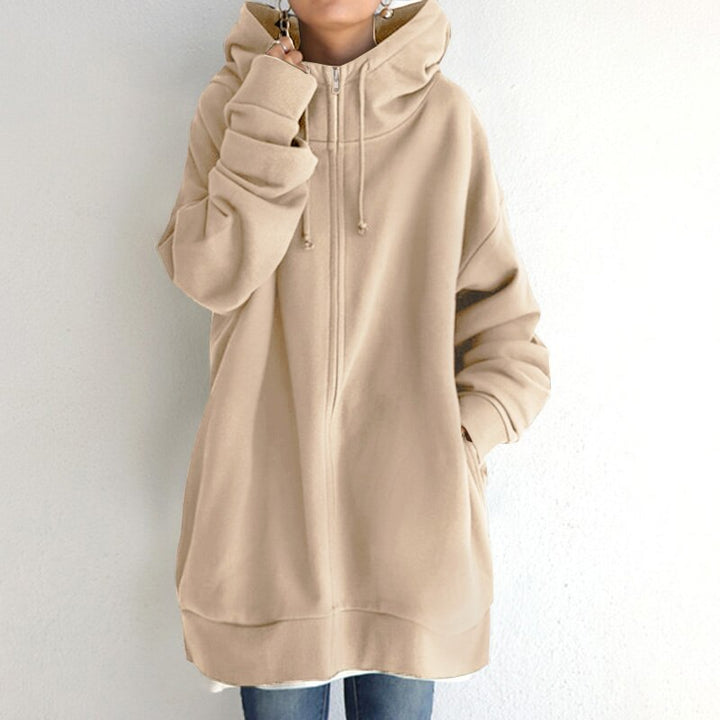 Levoire | Long zip-up hoodie with pockets Beige