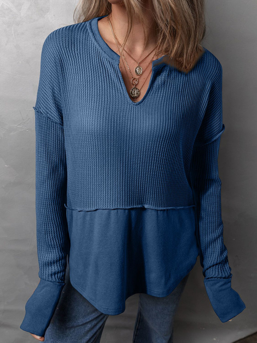 Levoire | T-shirt à manches longues en tricot waffle Bleu