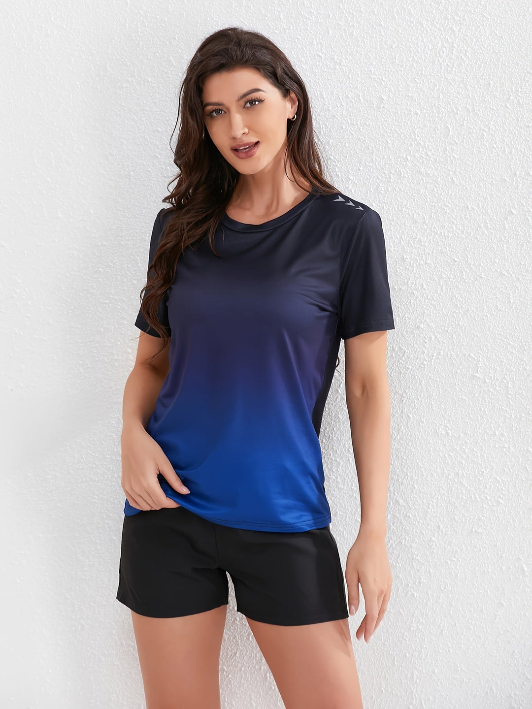 Levoire | T-Shirt De Sport Femme Ombre À Manches Courtes Noir-Bleu Dégradé