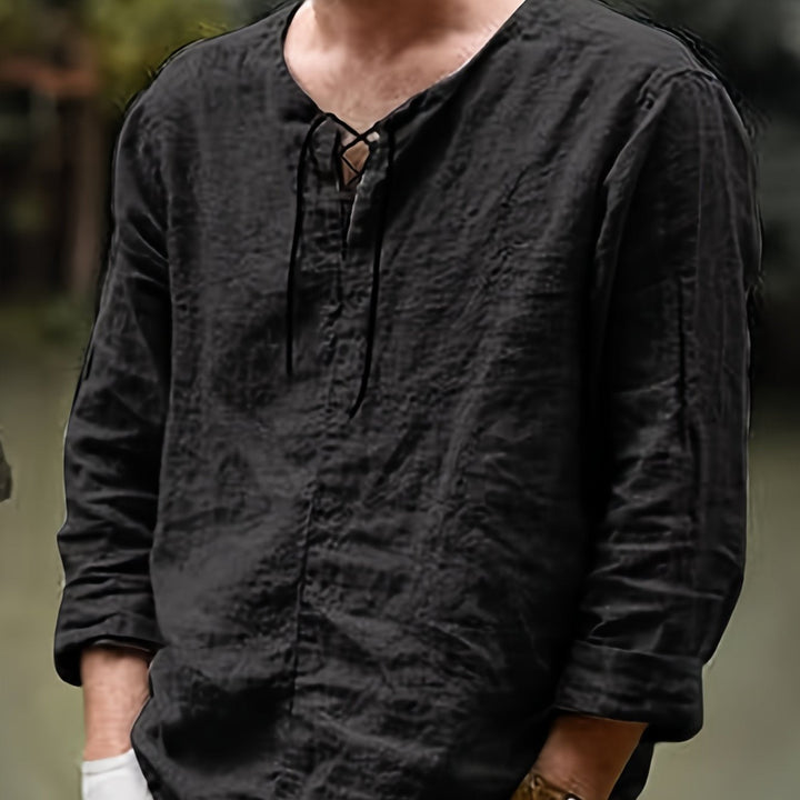 Levoire | T-Shirt Henley À Manches Longues En Mélange Coton-Lin Printemps/Automne