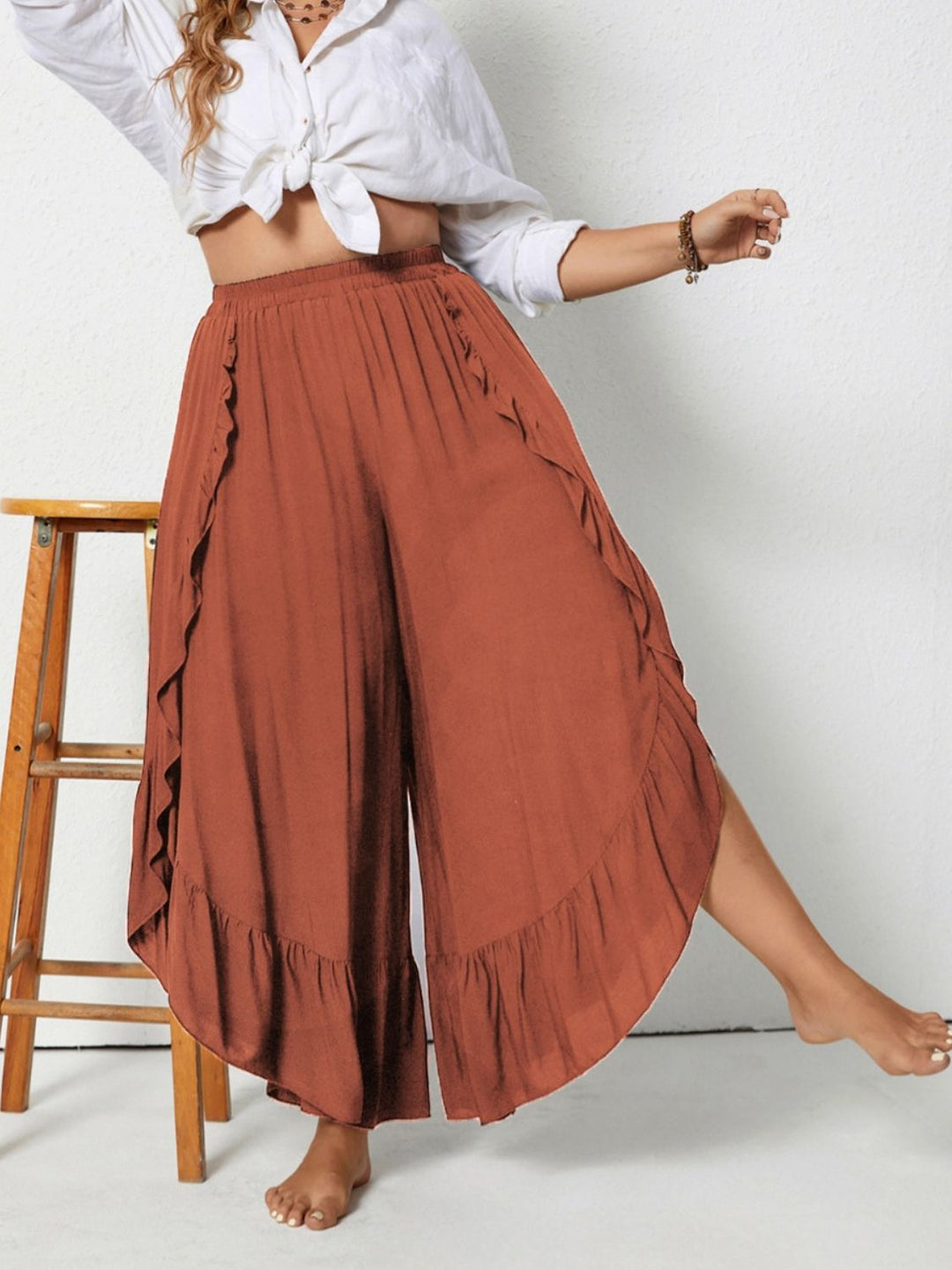 Levoire | Grande Taille Pantalon Volant Terracotta