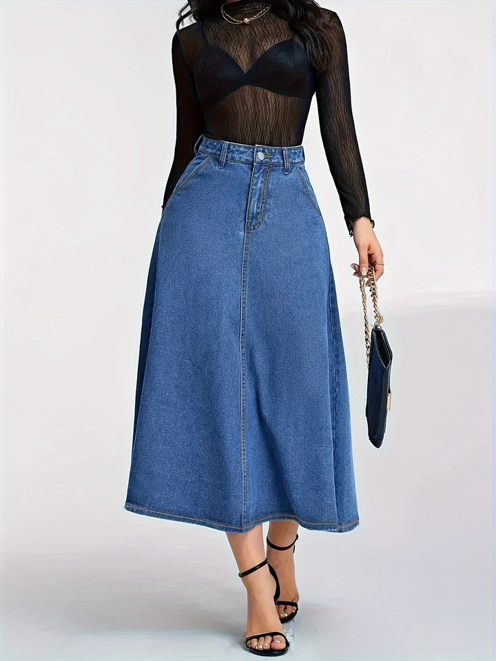 Levoire | Jupe Midi En Jean Haute Et Élastique Avec Poches Bleu nuit