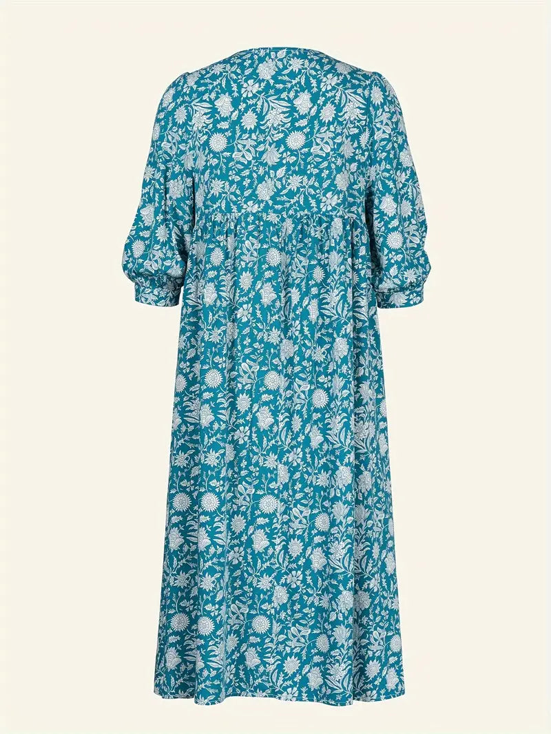 Levoire | Robe Maxi Boho Décontractée Avec Noeuds Décolleté En V Et Manches Courtes