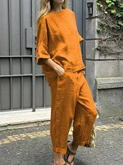 Levoire | Décontracté Haut Rond Uni & Pantalon Orange