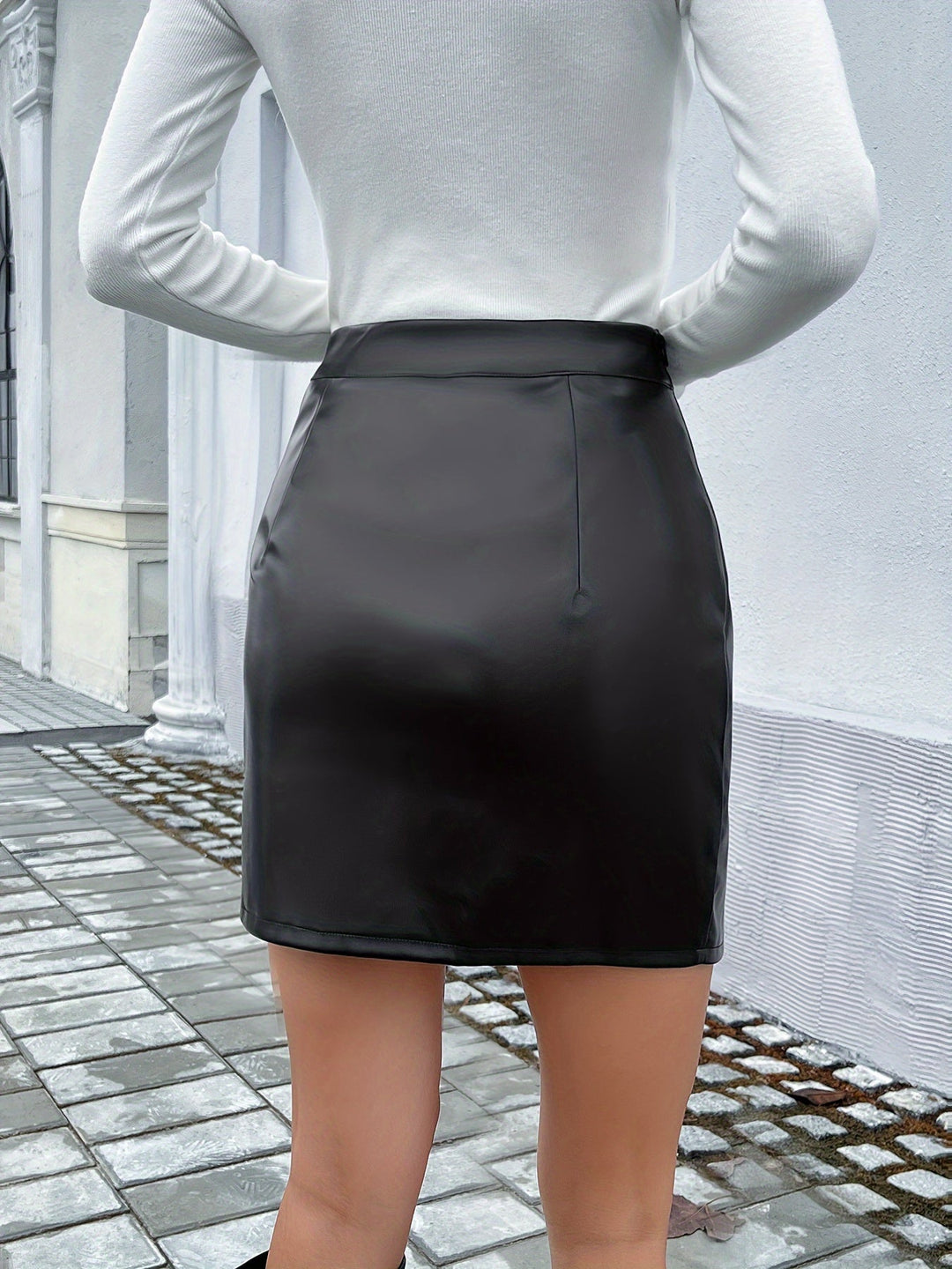 Levoire | Jupe Mini Bodycon En Cuir Pu Élégante Avec Fermeture Éclair Et Taille Haute