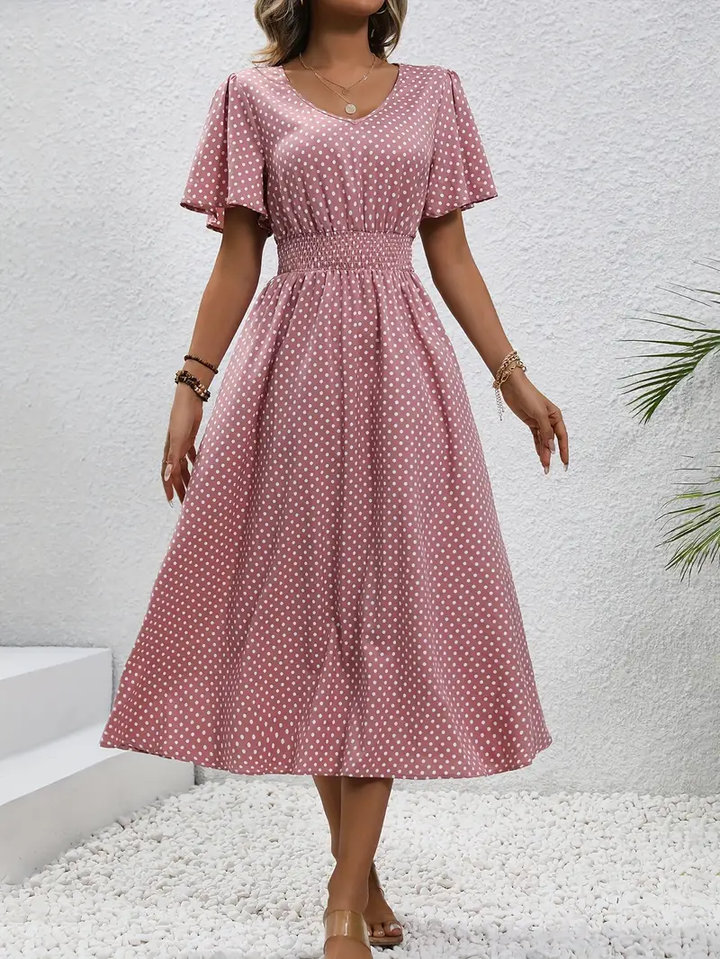 Levoire | Robe Taille Froncée Imprimée sur Toute la Surface, Robe Décontractée à Manches Courtes