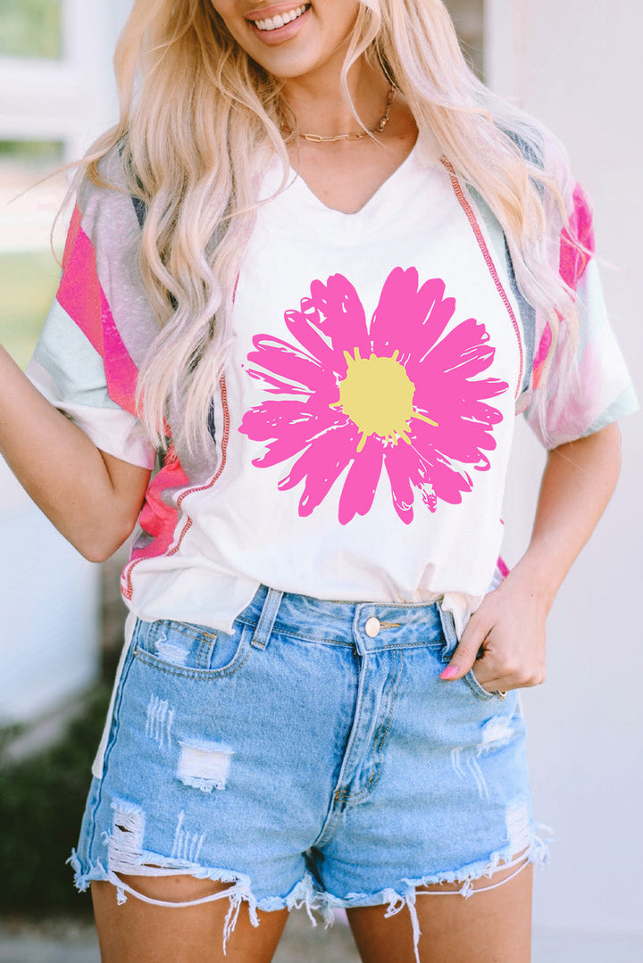 Levoire | Daisy Grafik V-neck T-shirt à manches longues Blanc