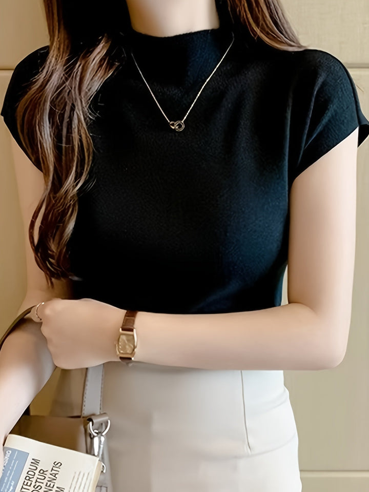Levoire | Chemise À Manches Courtes À Col Haut Pour Femmes Liana Noir