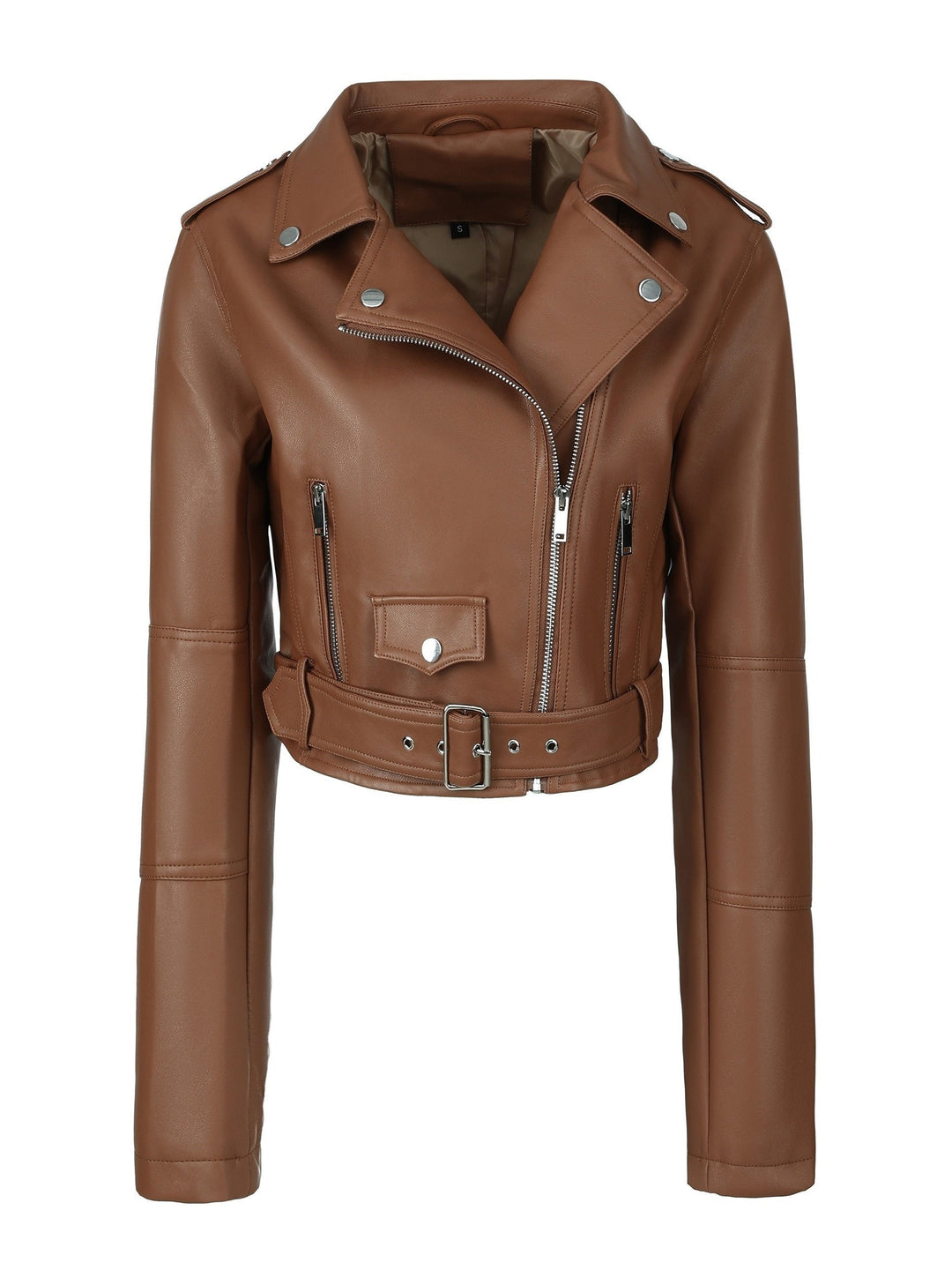 Levoire | Veste En Simili-Cuir Cropped Avec Zip Et Manches Longues Braun