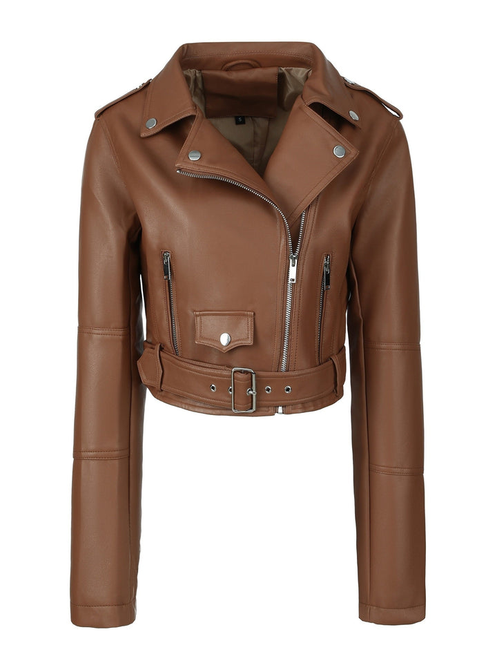 Levoire | Veste En Simili-Cuir Cropped Avec Zip Et Manches Longues Braun