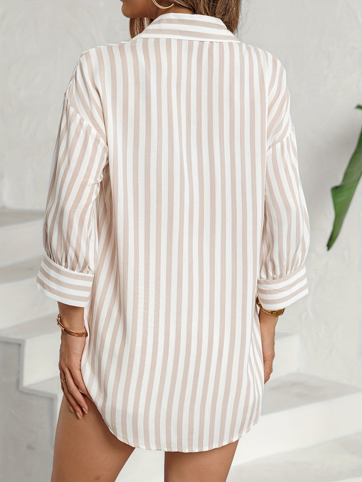 Levoire | Chemise Décontractée Rayée À Bouton Et Épaules Tombantes