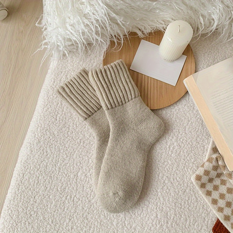 Levoire | Paire De Chaussettes Simples, Unies, Épaisses, Chaussettes Mi-Mollet Unisexes Confortables Et Douces, Bas Et Articles De Bas Pour Femmes