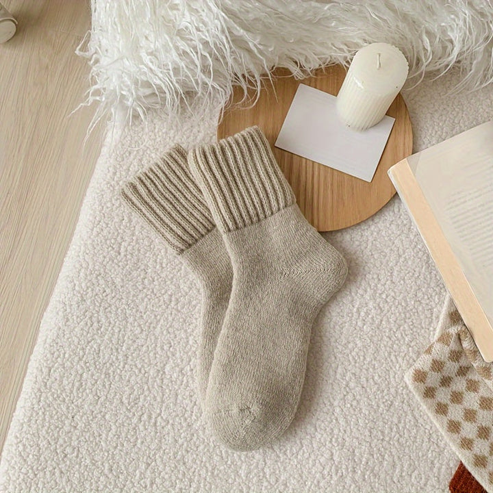 Levoire | Paire De Chaussettes Simples, Unies, Épaisses, Chaussettes Mi-Mollet Unisexes Confortables Et Douces, Bas Et Articles De Bas Pour Femmes