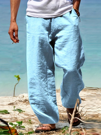 Levoire | Loisirs Coton Lin Pantalons Couleur Unie Bleu clair