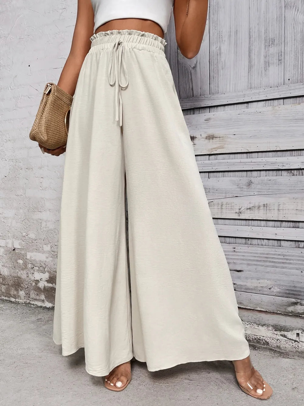 Levoire | Honey Tied Pantalon Large Taille Haute Beige