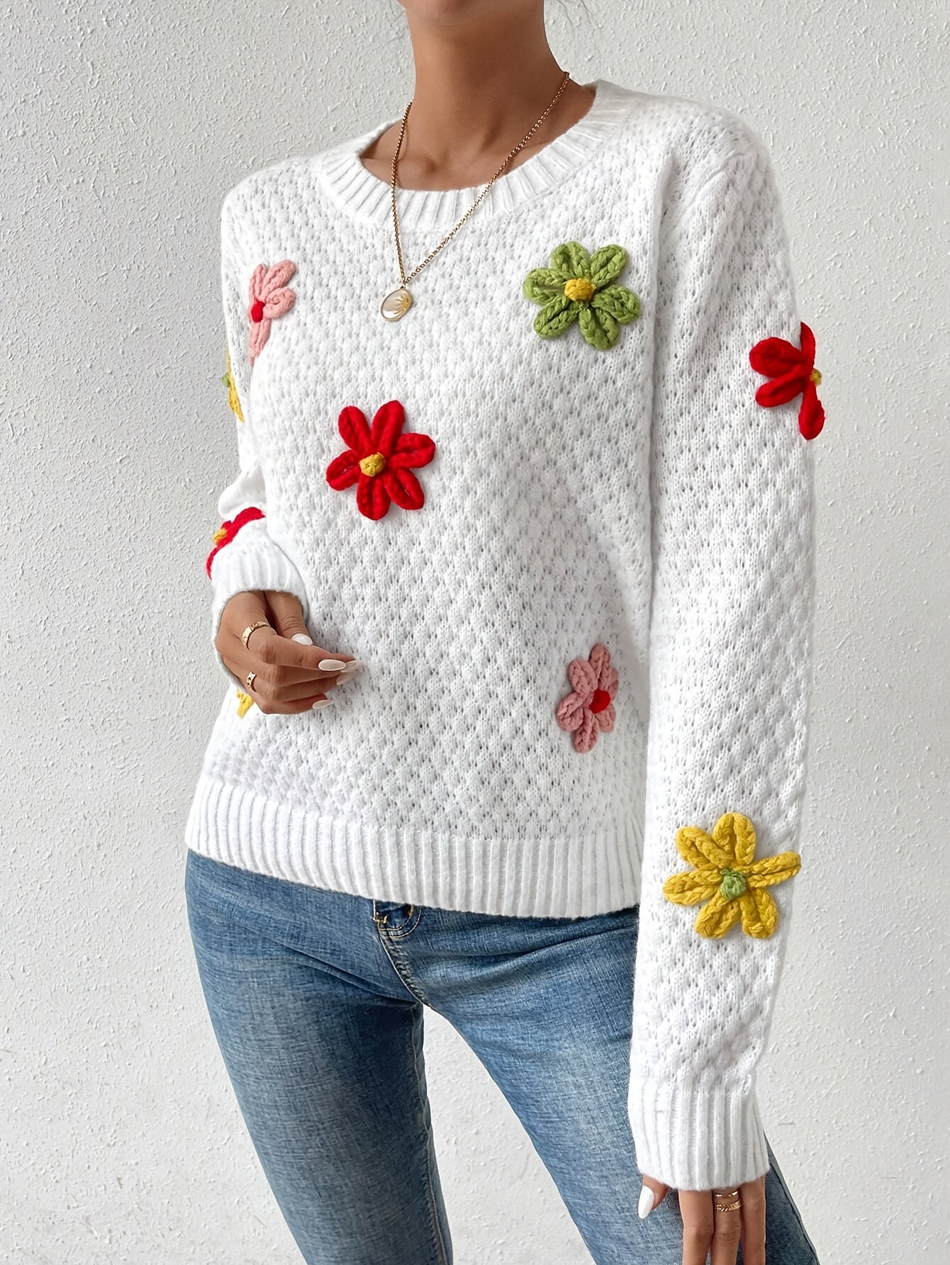Levoire | Pull En Maille Avec Col Rond Et Motif Floral