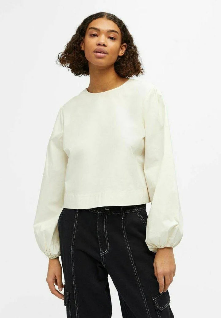 Levoire | Chemise plissée à manches longues dans une couleur unie avec un nœud