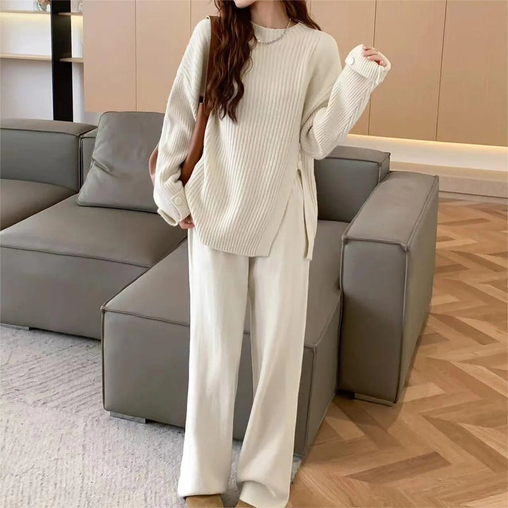 Levoire | Ensemble deux pièces avec un pull en tricot et un pantalon à manches larges Beige Taille libre