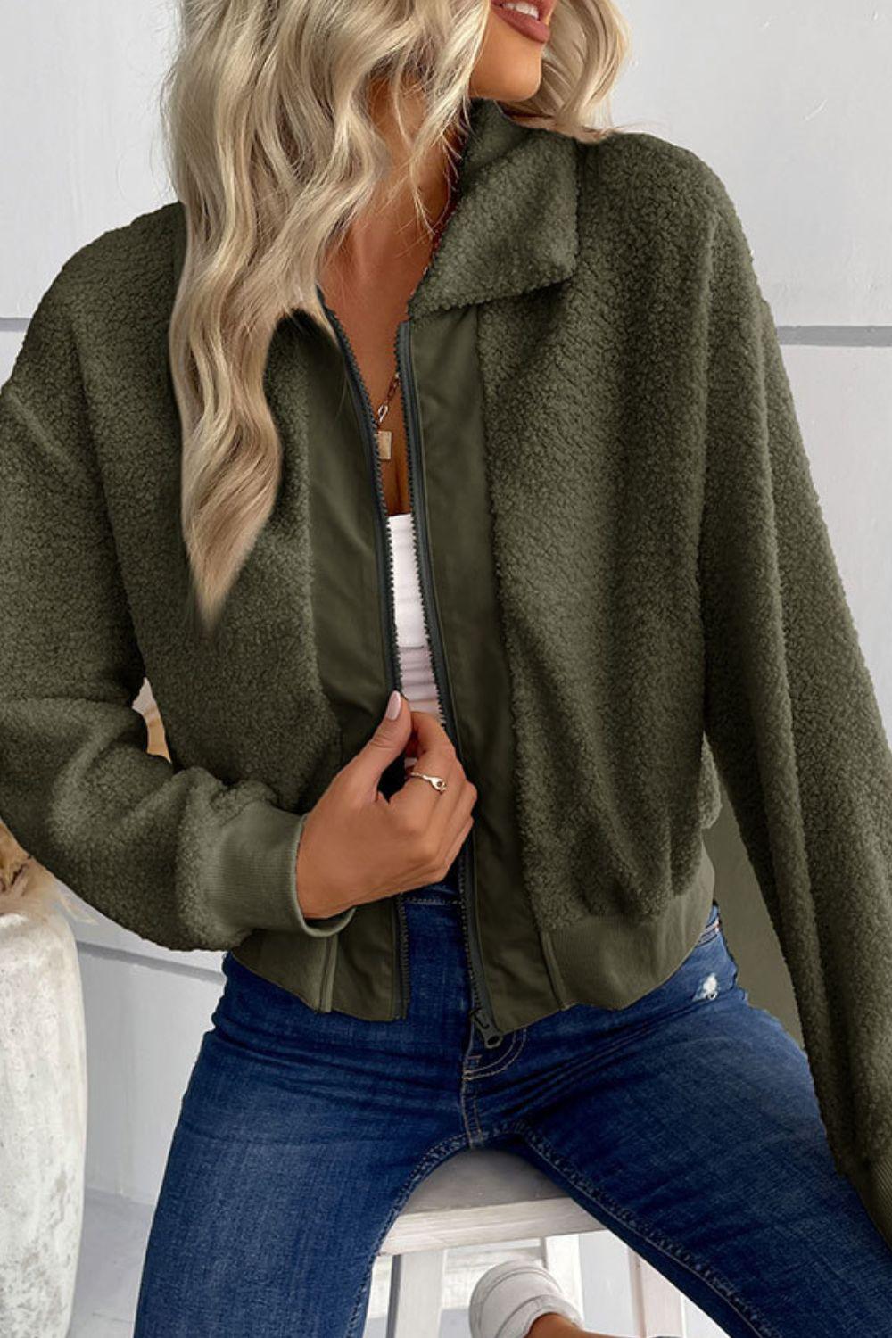 Levoire | Veste À Fermeture Éclair Avec Col En Sherpa Et Poches Vert