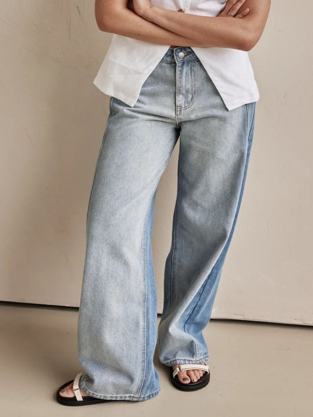 Levoire | Femme Contrast Coupe Droite Jeans Avec Poches