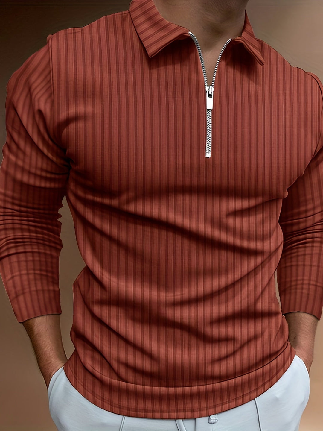 Levoire | Rayures Verticales Chemise Pour Hommes Avec Zip Et Manches Longues