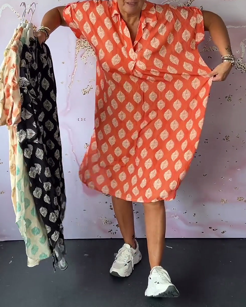 Levoire | Robe Décontractée À Décolleté En V Avec Imprimé Et Manches Courtes