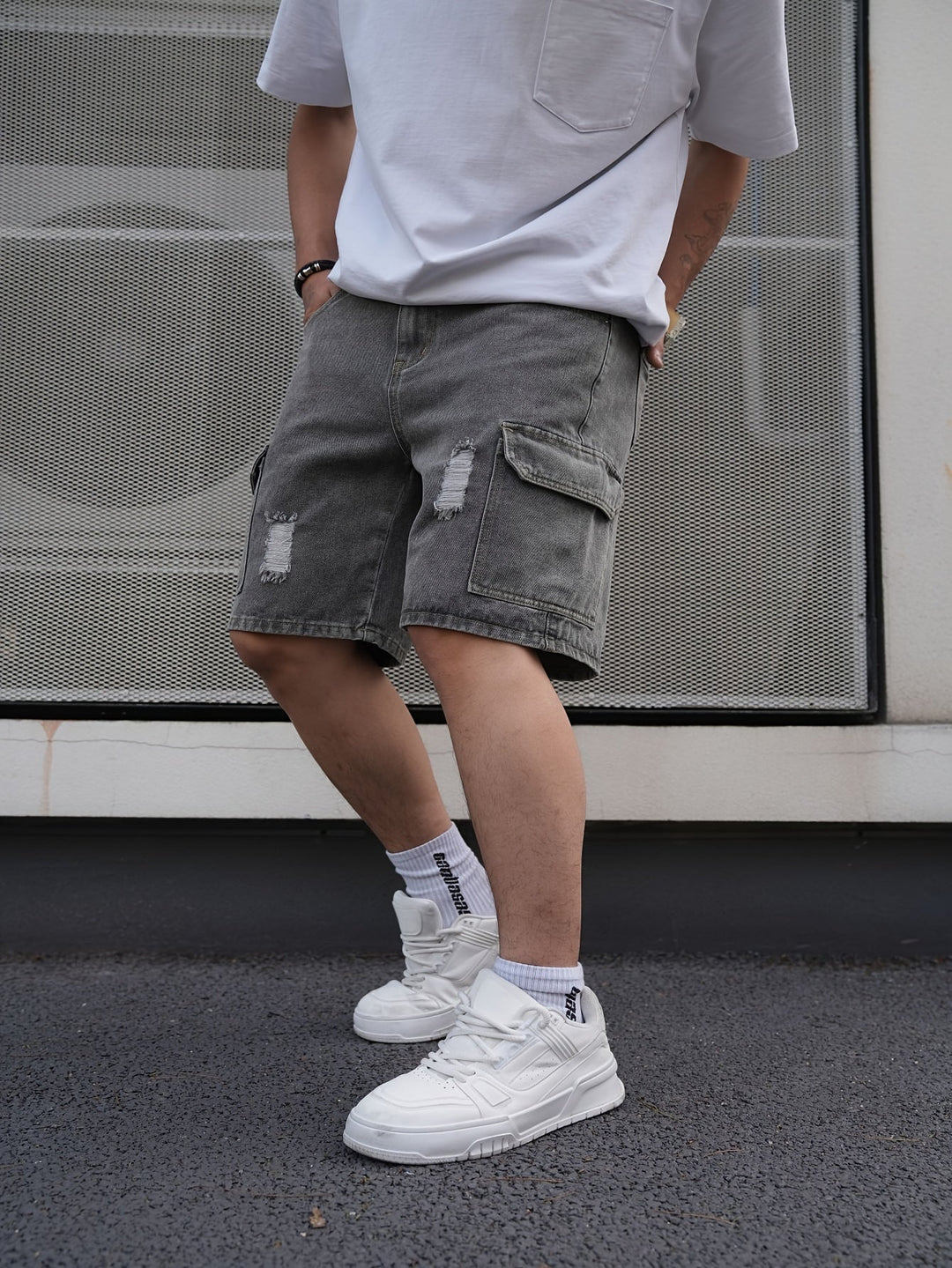 Levoire | Rip & Repair Shorts En Jean gris