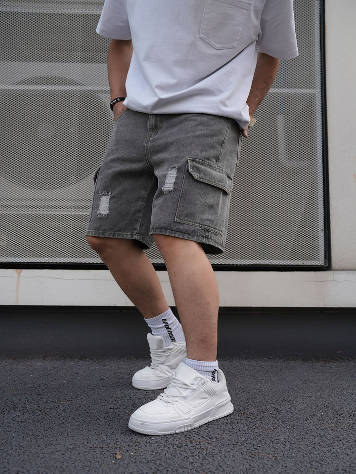 Levoire | Rip & Repair Shorts En Jean gris