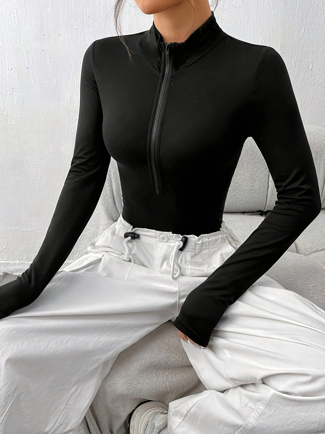 Levoire | Body Skinny Uni Couleur Avec Zip Et Manches Longues