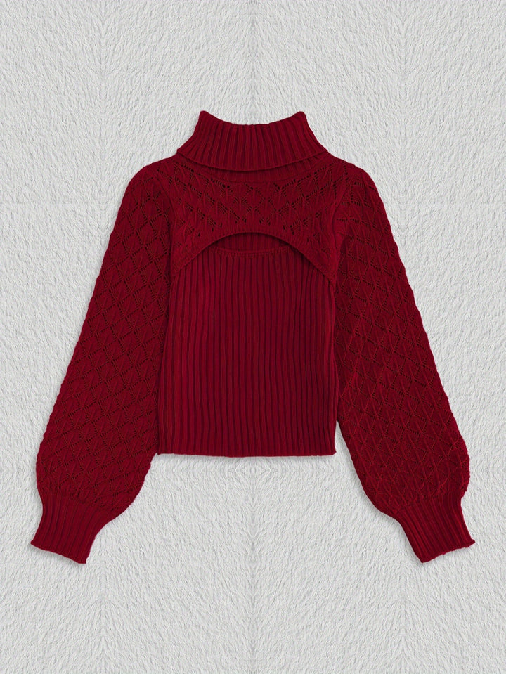 Levoire | Pull À Col Roulé Unicolore En Tricot Pointelle