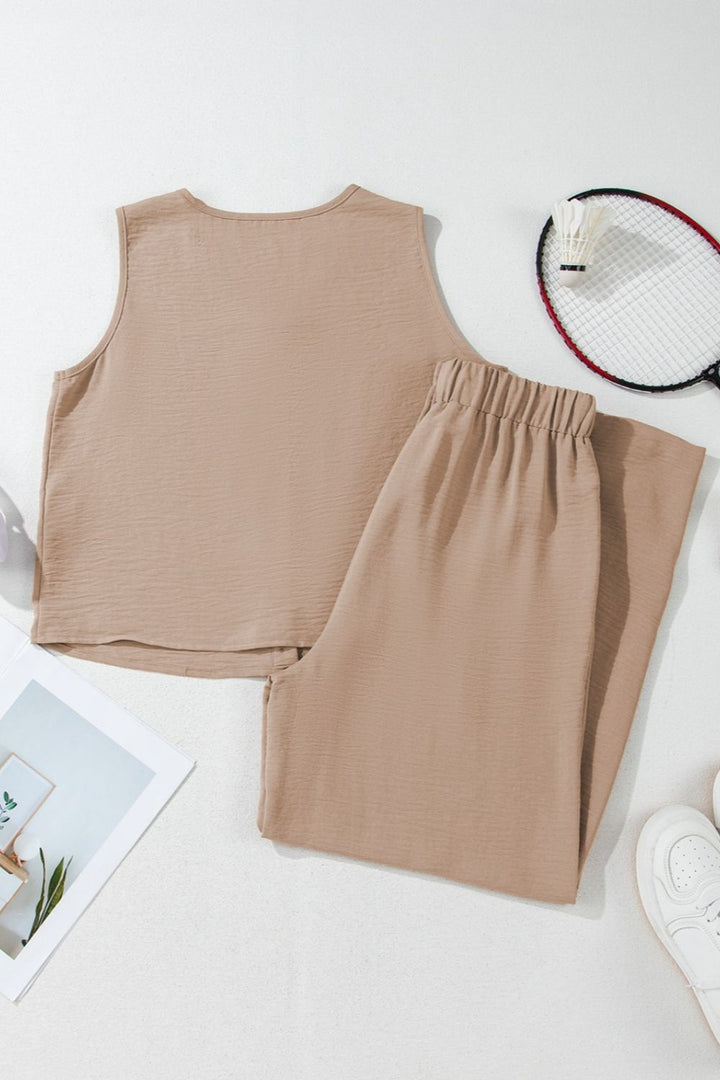 Levoire | Chemise Boutonnée Gilet & Pantalons Amples À Cordon Chic & Sans Effort Style