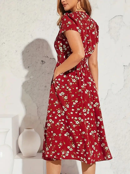 Levoire | Robe À Manches Courtes Avec Imprimé Floral Et Décolleté En V