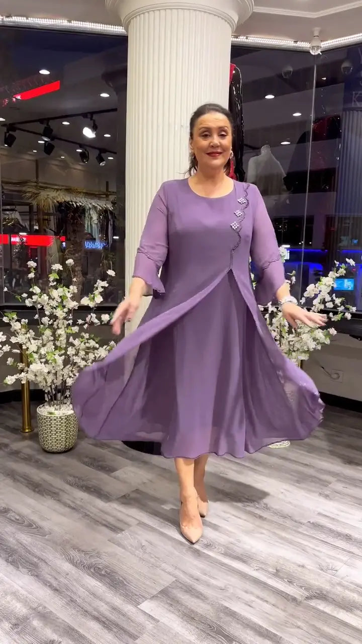 Levoire | Femmes Robe Chiffon Évasée Unie Violet