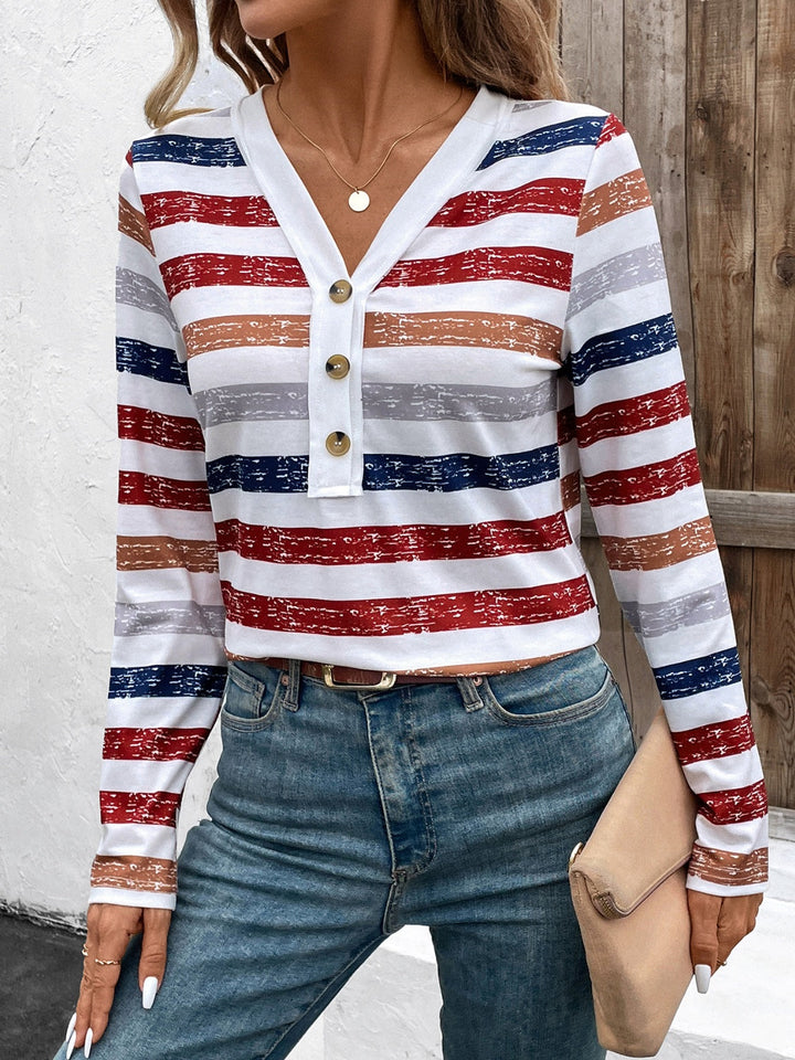 Levoire | T-shirt à manches longues V décolleté contrasté